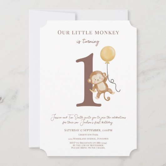 Onze kleine aap baby jongen 1e verjaardag uitnodig kaart (Voorkant)