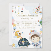 Onze kleine astronaut thema verjaardagsfeest kaart (Voorkant)