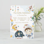 Onze kleine astronaut thema verjaardagsfeest kaart (Staand voorkant)