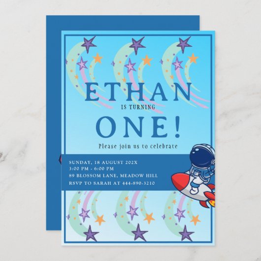 Onze kleine astronaut wordt er een! Space Birthday Kaart (Voorkant / Achterkant)