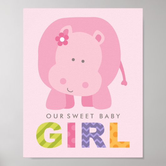 Onze kleine babymeisje Roze Hippo Nursery Poster (Voorkant)
