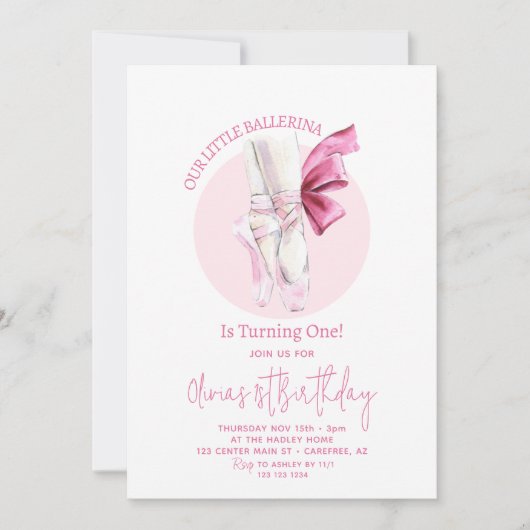 Onze Kleine Ballerina 1e Verjaardag Kaart (Voorkant)