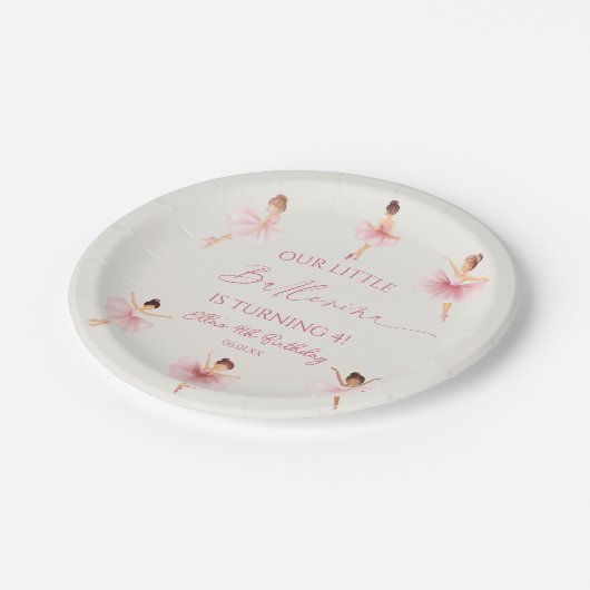 Onze kleine ballerina roze ballet verjaardagsfeest papieren bordje (Gekanteld)