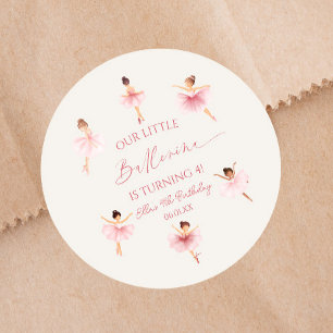 Onze kleine ballerina roze ballet verjaardagsfeest ronde sticker