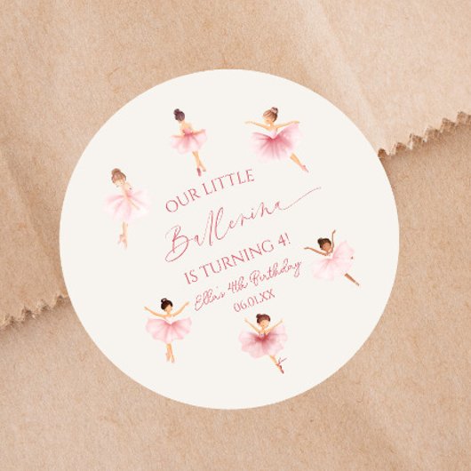 Onze kleine ballerina roze ballet verjaardagsfeest ronde sticker