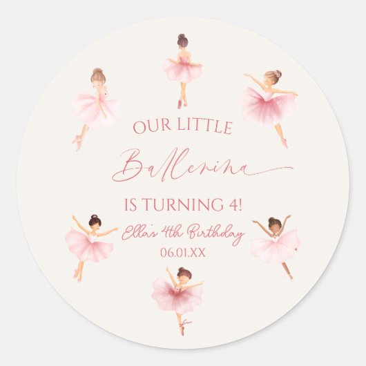 Onze kleine ballerina roze ballet verjaardagsfeest ronde sticker (Voorkant)