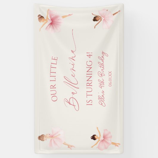 Onze kleine ballerina roze ballet verjaardagsfeest spandoek (Verticaal)