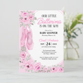 Onze Kleine Ballerina roze Bloemen Baby shower Kaart (Staand voorkant)