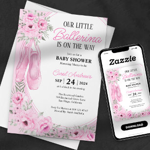 Onze Kleine Ballerina roze Bloemen Baby shower Kaart