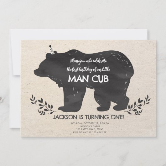 Onze kleine Beer Cub Woodland Boy Eerste Verjaarda Kaart (Voorkant)