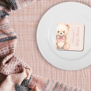 Onze Kleine Beer op Weg Roze Strik Baby Shower Kartonnen Onderzetters