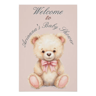 Onze Kleine Beer op Weg Roze Strik Baby Shower Perfect Poster