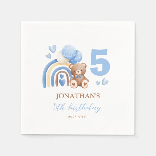 Onze kleine Beer regenboogballon verjaardag Servet (Voorkant)