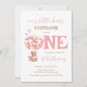 Onze kleine Beer roze heteluchtballon 1e verjaarda Kaart (Voorkant)