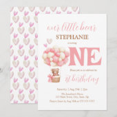 Onze kleine Beer roze heteluchtballon 1e verjaarda Kaart (Voorkant / Achterkant)