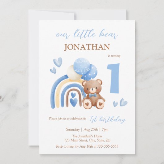 Onze kleine Beren regenboogballon 1e verjaardag Kaart (Voorkant)