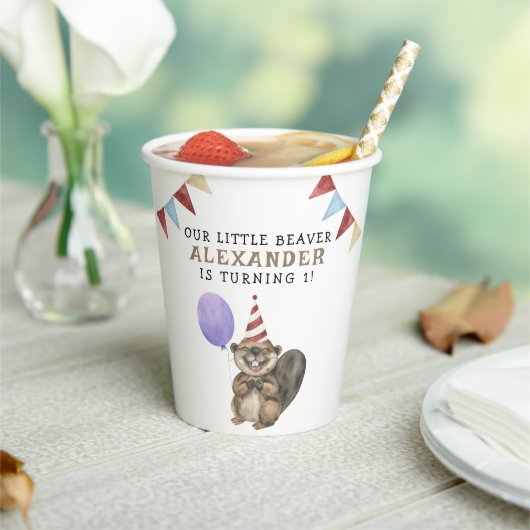 Onze kleine bever 1e verjaardag feest papieren bekers (Insitu)