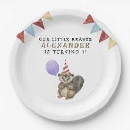 Onze kleine bever 1e verjaardag feest papieren bordje