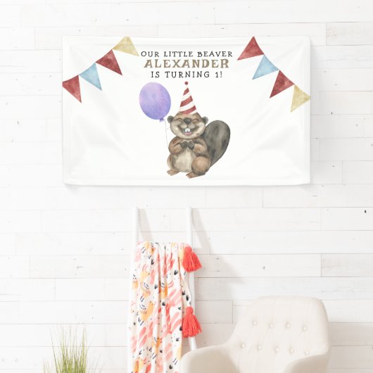 Onze kleine bever 1e verjaardag feest spandoek (Insitu)