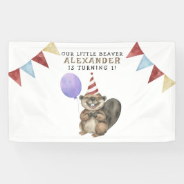 Onze kleine bever 1e verjaardag feest spandoek