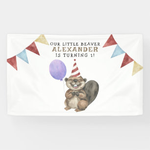 Onze kleine bever 1e verjaardag feest spandoek