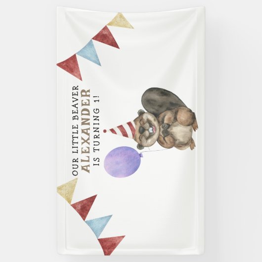 Onze kleine bever 1e verjaardag feest spandoek (Verticaal)