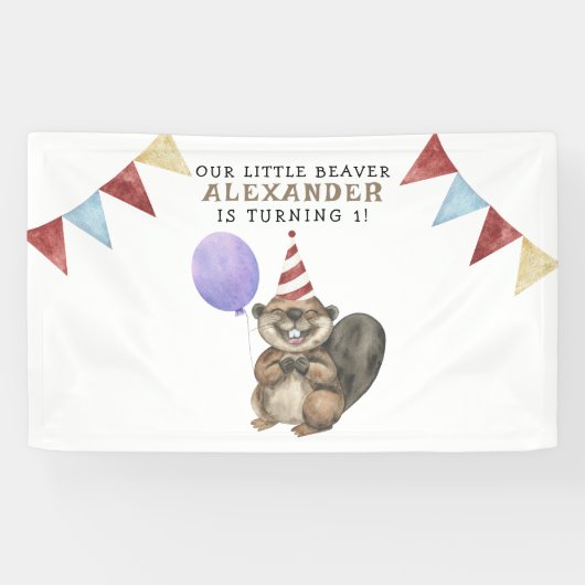 Onze Kleine Bever 1e Verjaardagsfeestje Spandoek (Horizontaal)
