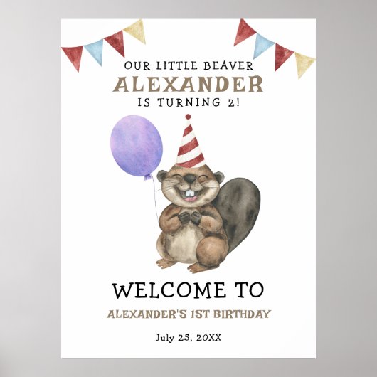 Onze Kleine Bever 2e Verjaardagsfeest Verwelkoming Poster (Voorkant)