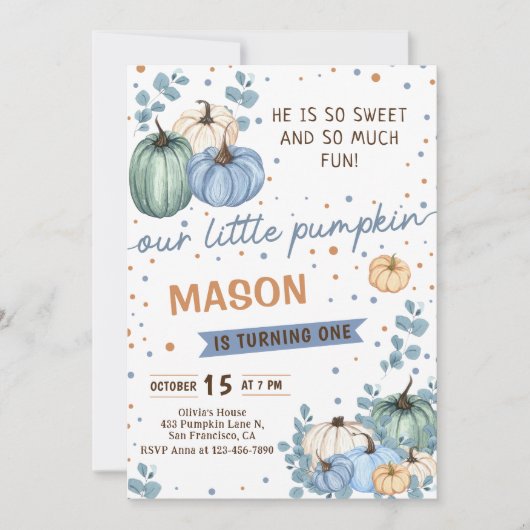 Onze kleine blauwe pompoen Herfst verjaardagsfeest Kaart (Voorkant)