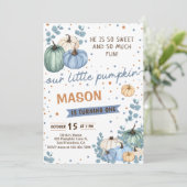 Onze kleine blauwe pompoen Herfst verjaardagsfeest Kaart (Staand voorkant)
