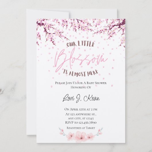 Onze kleine bloesem meisje Baby shower uitnodiging (Voorkant)