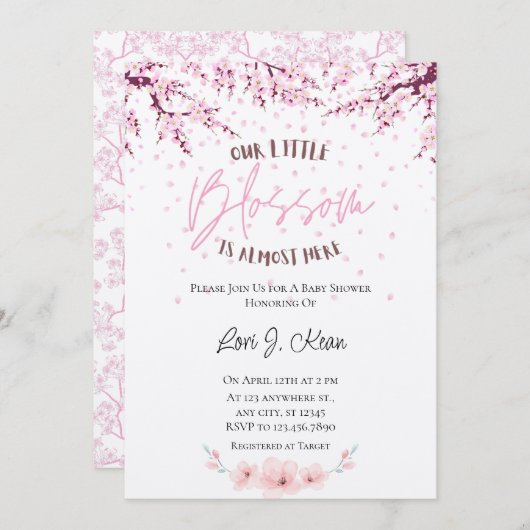 Onze kleine bloesem meisje Baby shower uitnodiging (Voorkant / Achterkant)