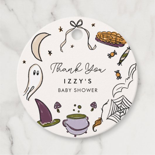 Onze kleine boe bijna te wijten Halloween Baby sho Bedankjes Labels (Voorkant)