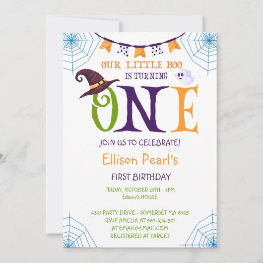 Onze kleine boe die een, Halloween 1e verjaardag d Kaart (Voorkant)