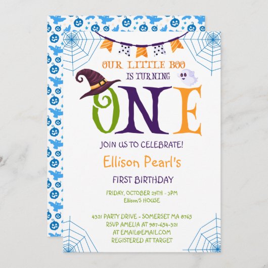 Onze kleine boe die een, Halloween 1e verjaardag d Kaart (Voorkant / Achterkant)