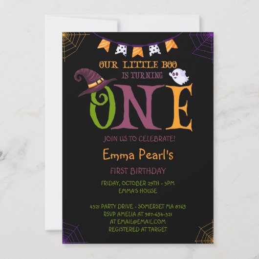 Onze kleine boe die een, Halloween 1e verjaardag d Kaart (Voorkant)