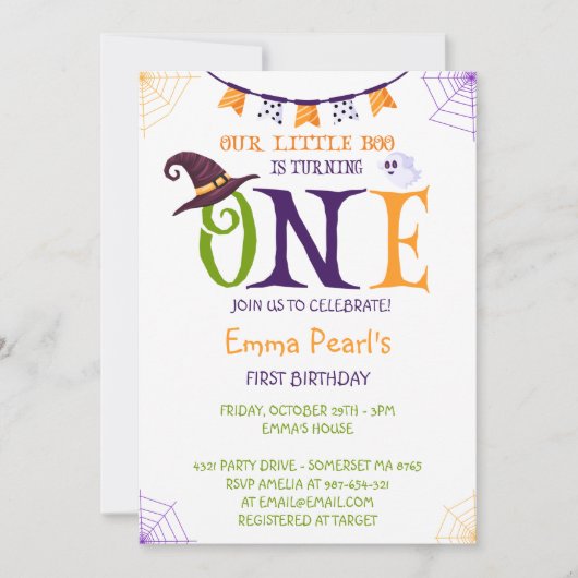 Onze kleine boe die een, Halloween 1e verjaardag d Kaart (Voorkant)
