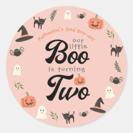 Onze kleine boe die twee Halloween 2e verjaardag d Ronde Sticker