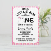 Onze kleine boe draait er één, roze meisje hallowe kaart (Staand voorkant)