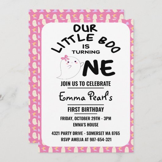 Onze kleine boe draait er één, roze meisje hallowe kaart (Voorkant / Achterkant)