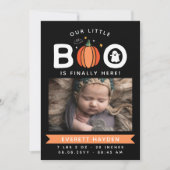 Onze kleine boe hier eindelijk hier Halloween Baby Aankondiging (Voorkant)
