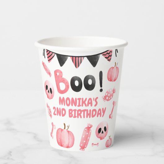 Onze kleine boek twee roze meisje Halloween verjaa Papieren Bekers (Voorkant)