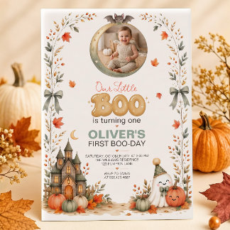 Onze Kleine Boo 1e Verjaardag Foto Uitnodiging Her