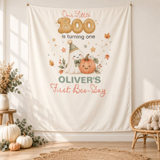 Onze Kleine Boo 1e Verjaardag Halloween Achtergron Wandkleed