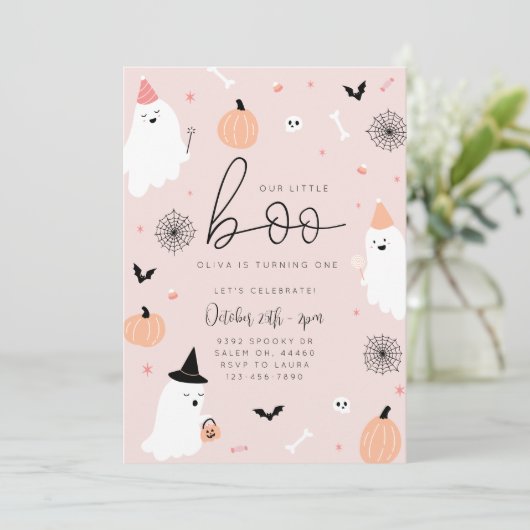 Onze kleine boo - 1e verjaardag Halloween uitnodig Save The Date (Staand voorkant)