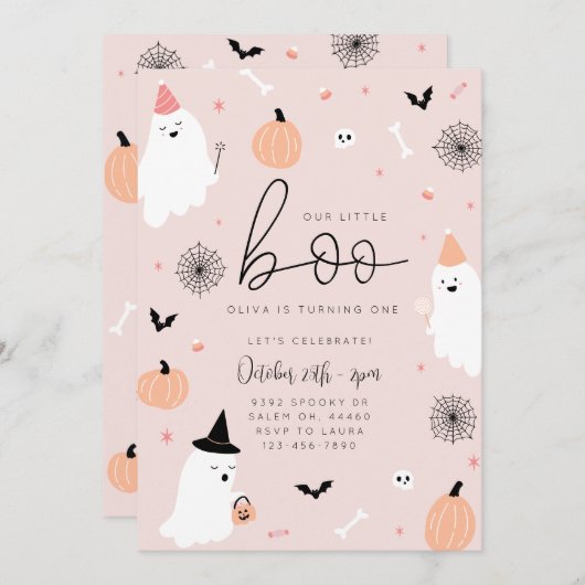 Onze kleine boo - 1e verjaardag Halloween uitnodig Save The Date (Voorkant / Achterkant)