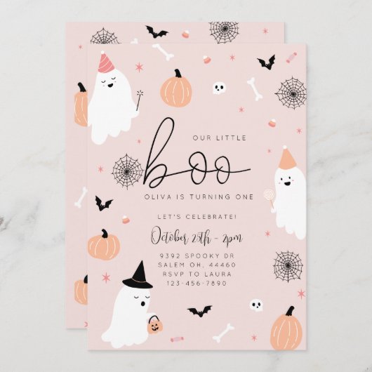 Onze kleine boo - 1e verjaardag Halloween uitnodig Save The Date (Voorkant / Achterkant)