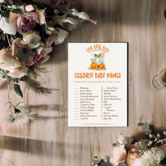 Onze Kleine Boo Baby shower Celebrity Babies Spel Informatiekaartje