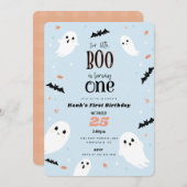 Onze kleine Boo Blue Halloween Eerste Verjaardag Kaart (Voorkant / Achterkant)