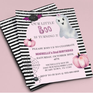 Onze kleine Boo Cute Ghost Roze verjaardagsfeestje Flyer